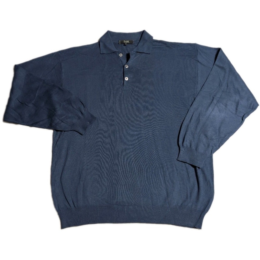 Raffi Linea Uomo Knit Polo Sweater Mens L Blue Long Sleeve Italy Cotton Modal